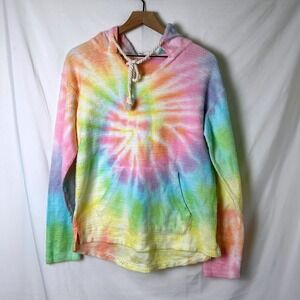Dreamside Women Tie Dye Slub Knit Hoodie Size S Rainbow Hippie Festival Beach